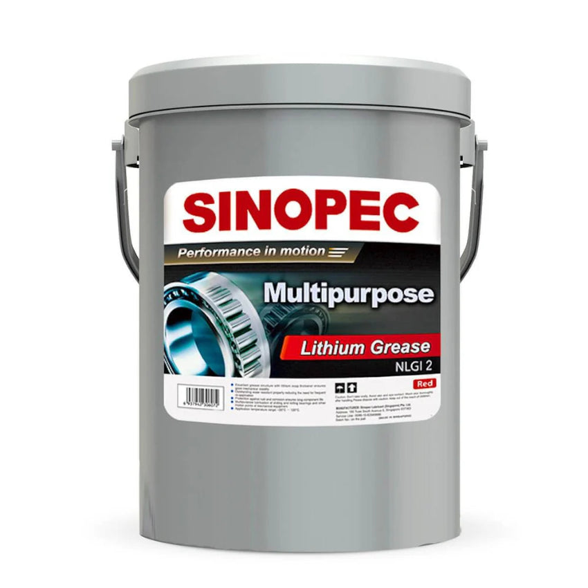 Front image of Sinopec Multipurpose Lithium Grease NLGI 2 red pail of 17 kg.