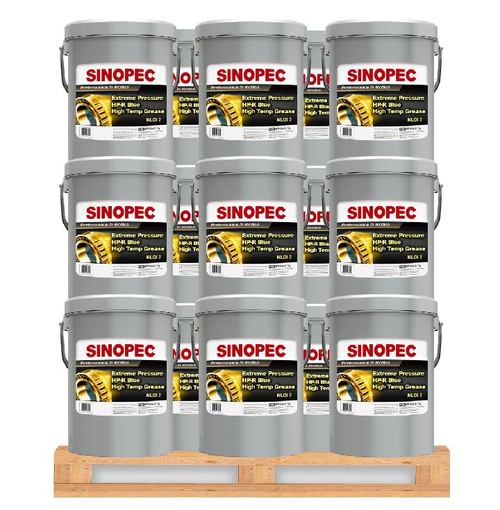 Front image of Sinopec_Extreme_Pressure_HP_R_Blue_Hi_Temp_Grease_NLGI_2_ Pallet of 36 Pails of 17 kg.