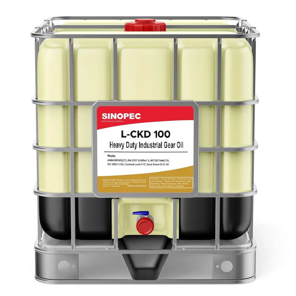 Front image of Sinopec L-CKD 100 Heavy Duty Industrial Gear Oil tote of 1000L.