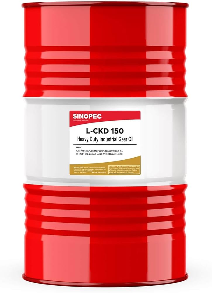 Front image of Sinopec L-CKD 150 Heavy Duty Industrial Gear Oil drum of 200L.