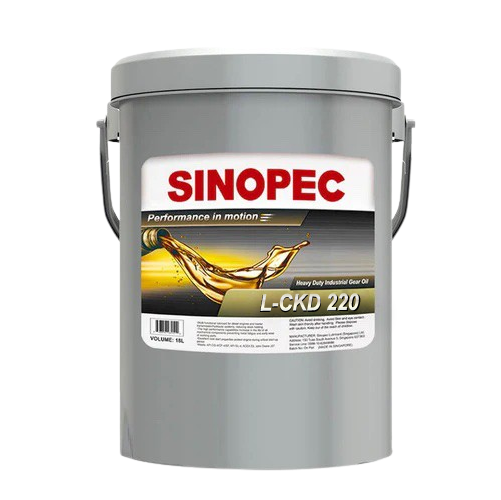 Front image of Sinopec L-CKD 220 Heavy Duty industrial Gear Oil pail of 18 L.