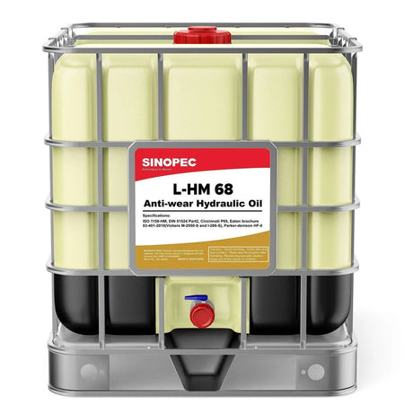 Front image of Sinopec L-HM 68 IBC tote of Antiwear Hydraulic Oil 1000 L.