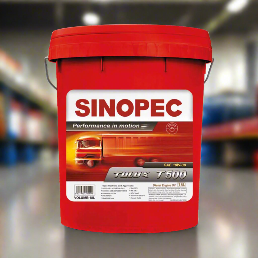 Front image of Sinopec Tulux T500 10W-30 Classic Diesel Engine Oil pail of 18L.