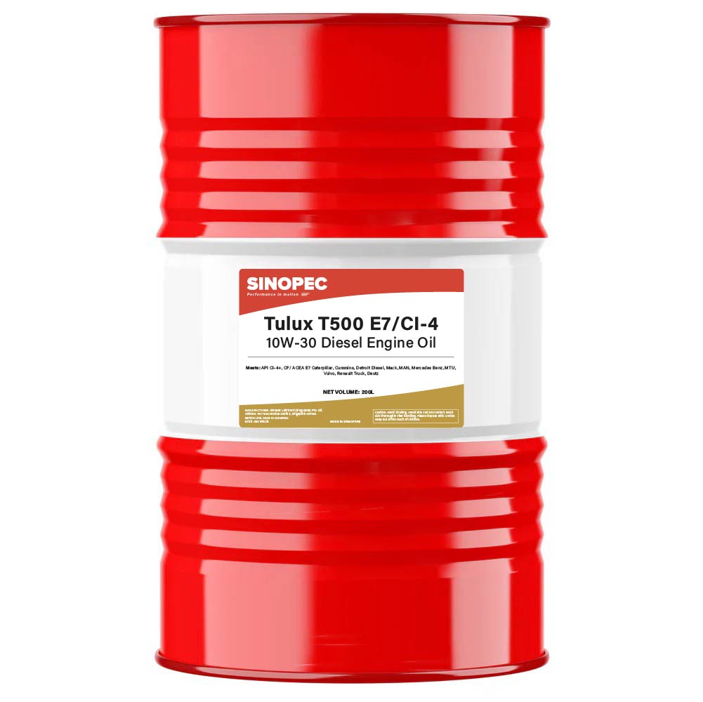Front image of Sinopec Tulux T500 10W-30 Classic Diesel Engine Oil drum of 200L.
