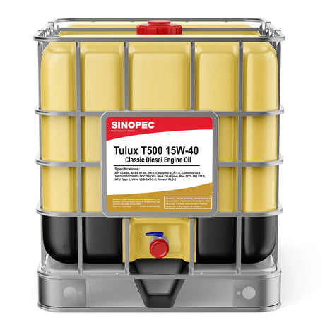 Front image of Sinopec Tulux T500 15W-40 Classic Diesel Engine Oil IBC tote of diesel engine oil 1000 L.