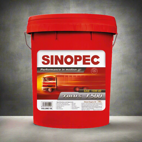 Front image of Sinopec Tulux T500 15W-40 Classic Diesel Engine Oil pail of diesel engine oil 18 L.