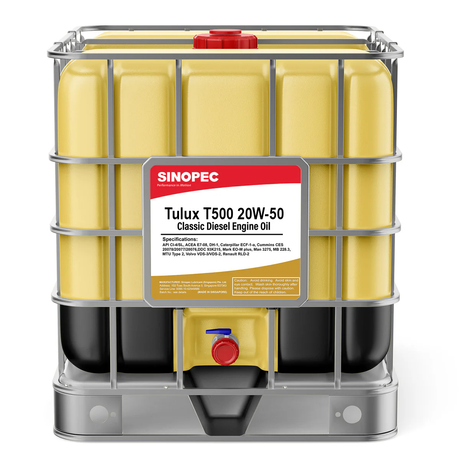 Front image of Sinopec Tulux T500 20W50 Classic Diesel Engine Oil IBC Tote of 1000L.